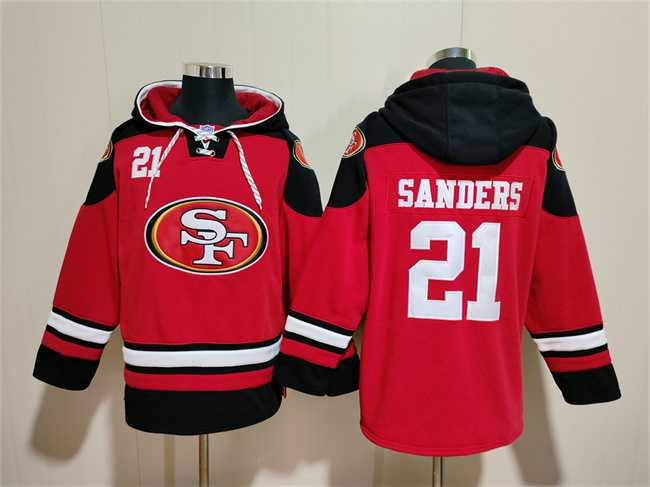 Men's San Francisco 49ers #21 Deion Sanders Red Black Ageless Must-Have Lace-Up Pullover Hoodie,We sell and wholesale Men's San Francisco 49ers #21 Deion Sanders Red Black Ageless Must-Have Lace-Up Pullover Hoodie on line form chian!